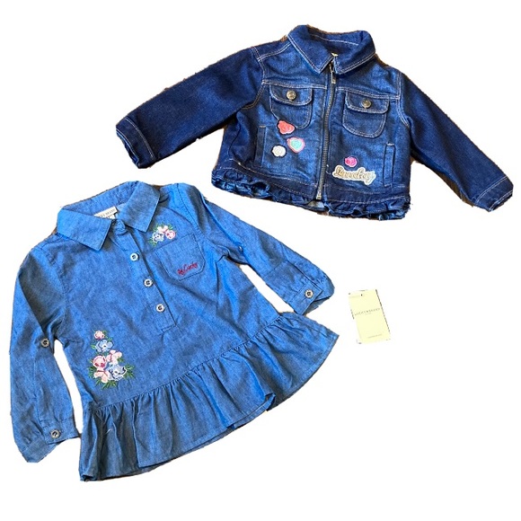 New Lucky Brand Jean Jacket Dress 2 Two Piece Matching Set 18M Denim Girls 90s - Picture 1 of 12